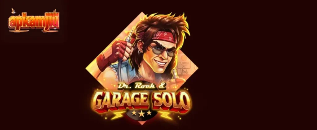 Tampilan visual slot Dr. Rock & Garage Solo dengan tema band rock di garasi